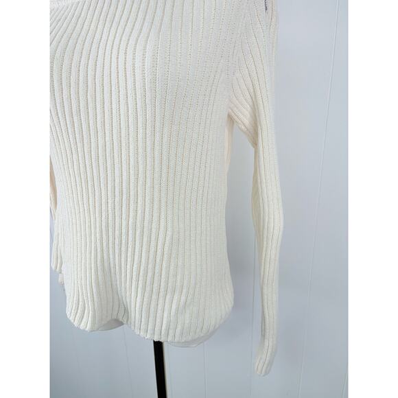 Zara Ribbed Off Shoulder Zip Sweater Size Medium White Ivory - Picture 6 of 10